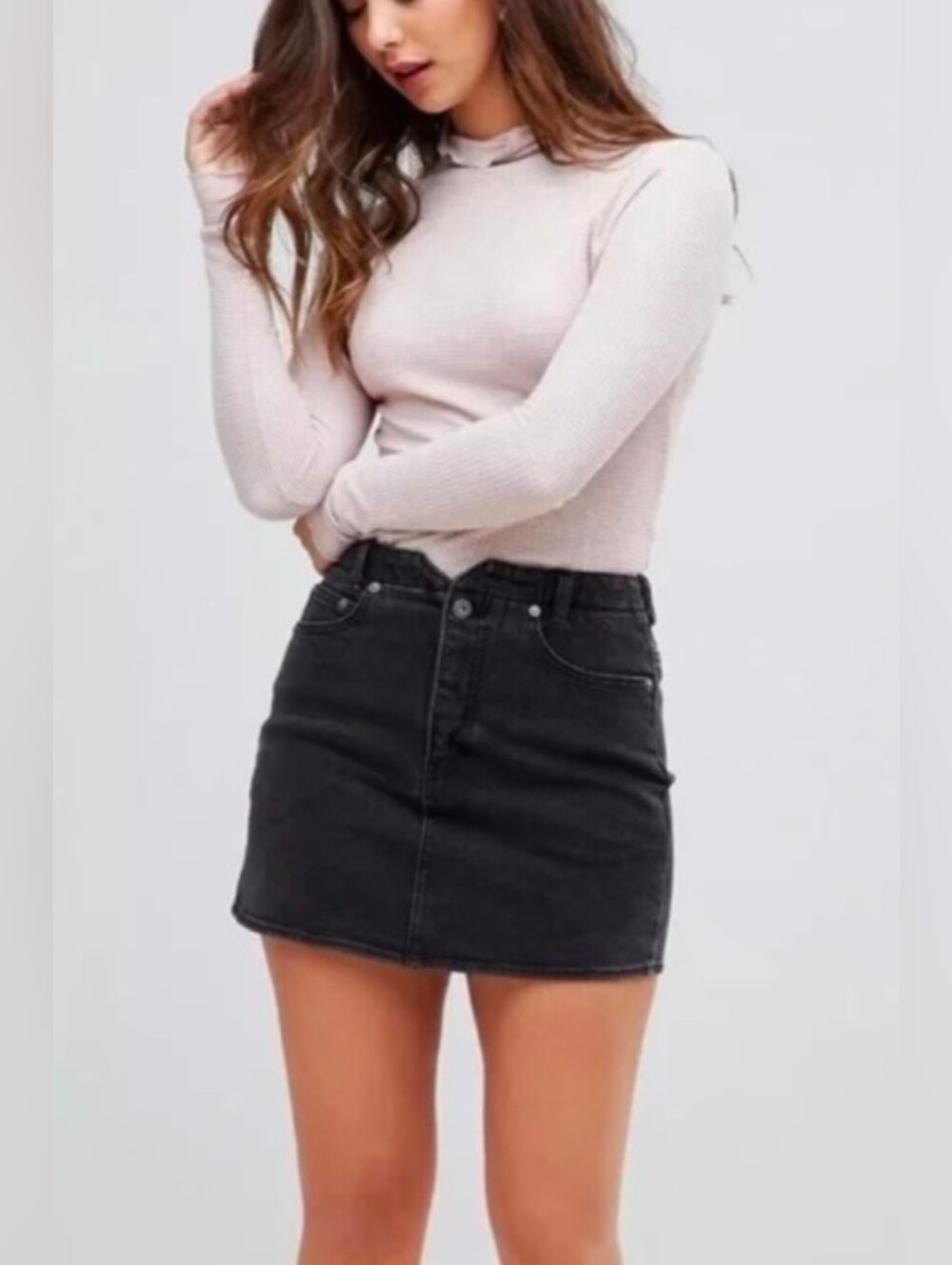 Free People We The Free She's All That charcoal denim mini skirt Size 24